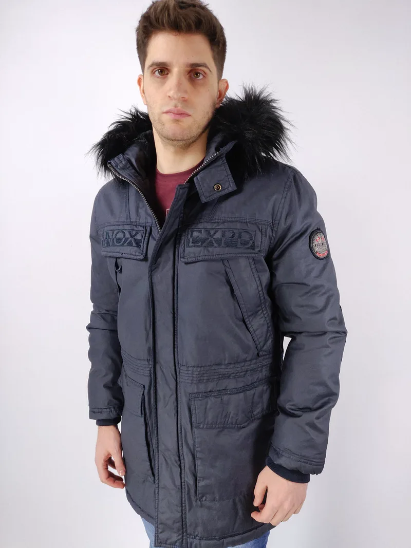 Inox Jackets Μπουφάν Μακρύ Με Κουκούλα - Σκούρο μπλε - 17615