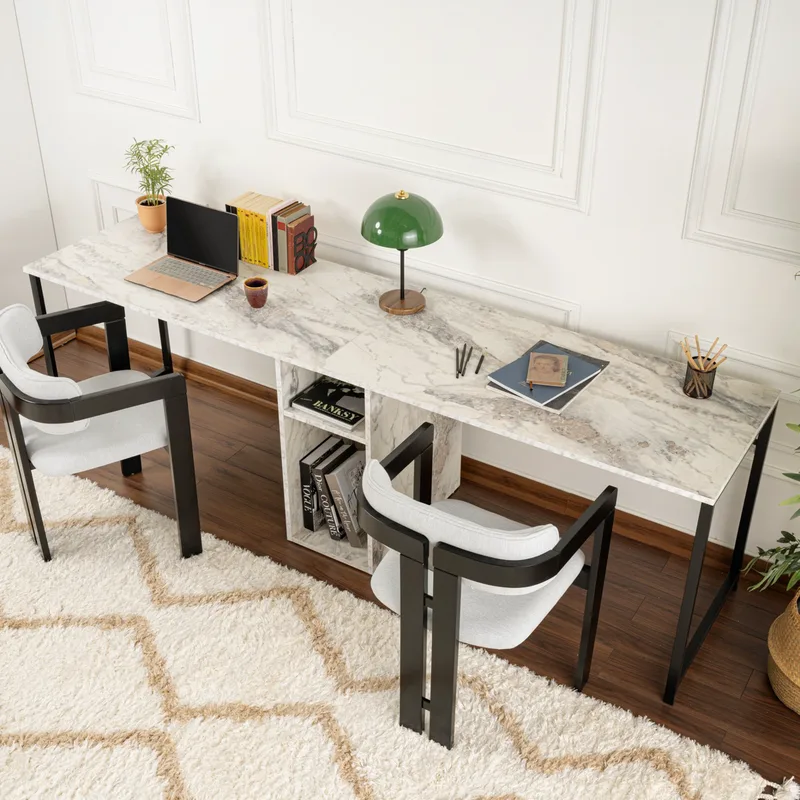 Γραφείο Μελέτης Twin Study Desk - Freesia Marble, Black 241Nrd1106 (240x74x60)