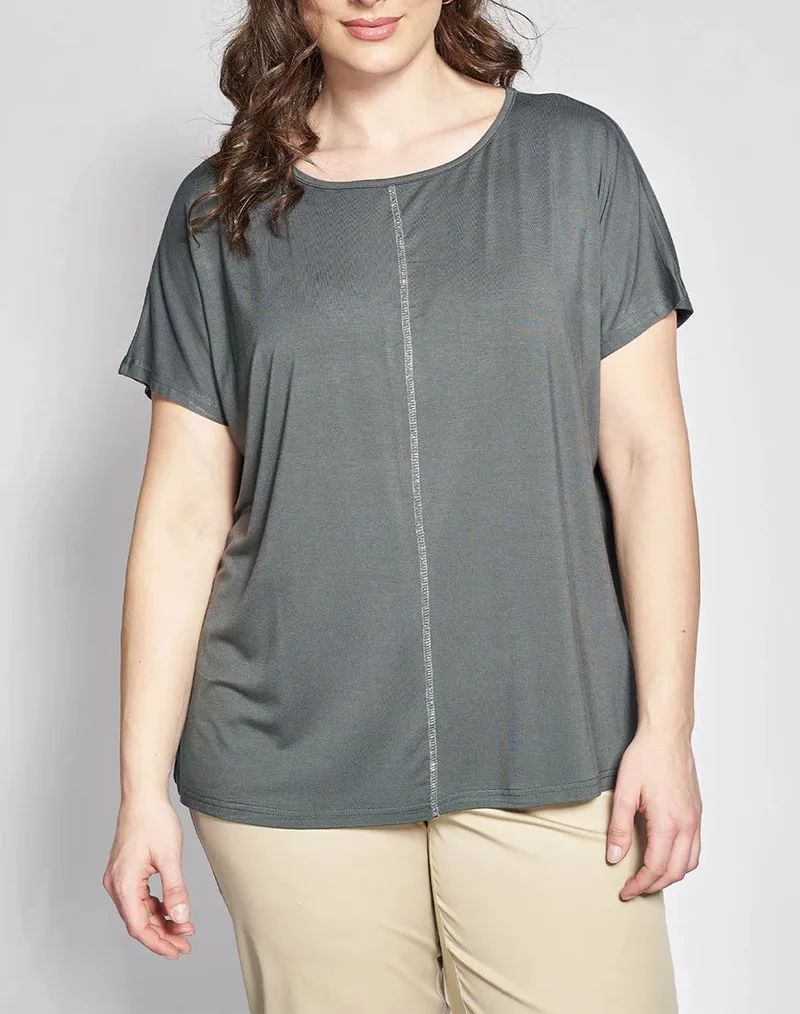 PARABITA Μπλούζα από Bamboo με Κεντρική Ραφή 012610100224-023 Khaki