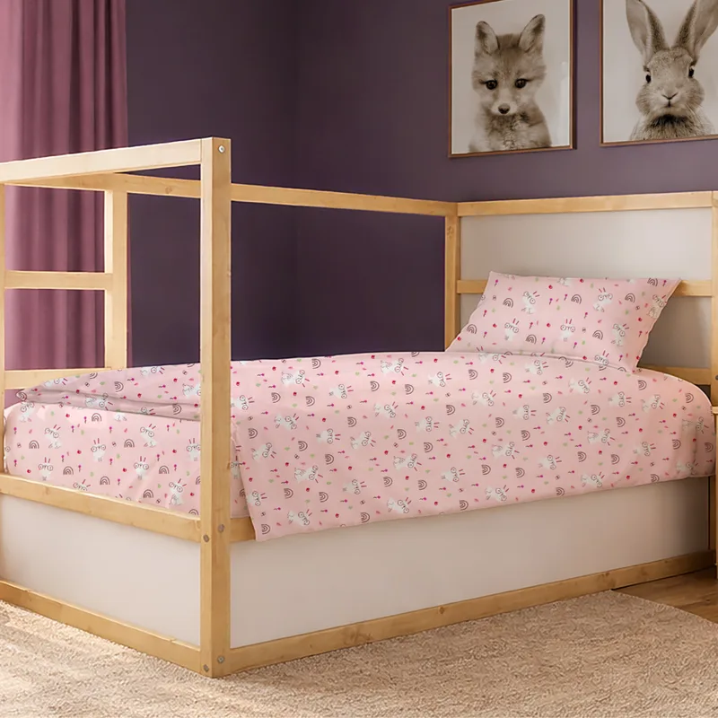 Σεντόνια Μονά (Σετ 3τμχ) Dimcol Rabbit Garden 585 Ροζ