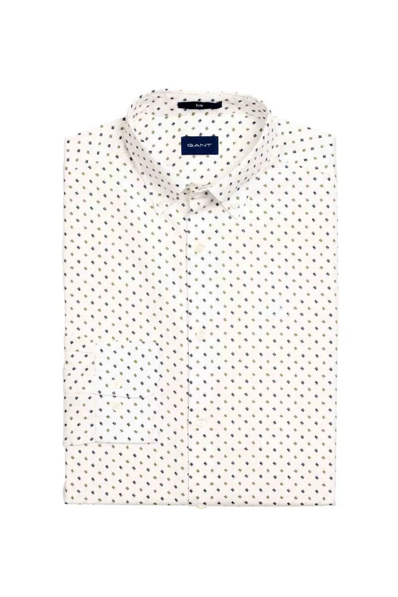 Gant ανδρικό πουκάμισο button down με μικροσχέδιο Slim Fit - 3005772 Λευκό