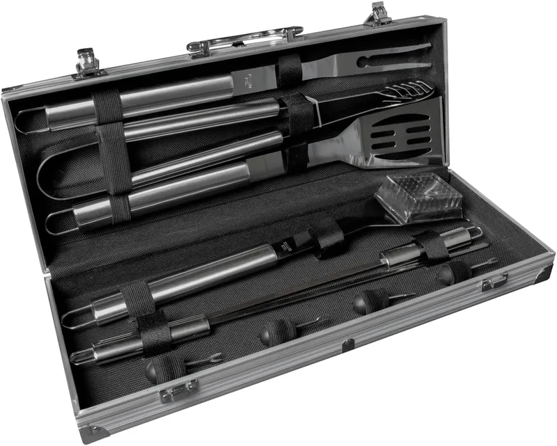 The Source InGenious BBQ Tool Set - Σετ με 10 Εργαλεία BBQ Μπάρμπεκιου από Ανοξείδωτο Ατσάλι σε Θήκη Μεταφοράς από Αλουμίνιο (5056327916819)