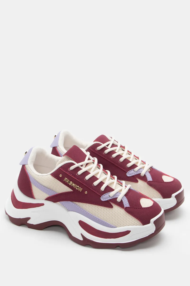 Sneakers σε Συνδυασμό Υλικών & Διακοσμητικό - Μπορντό
