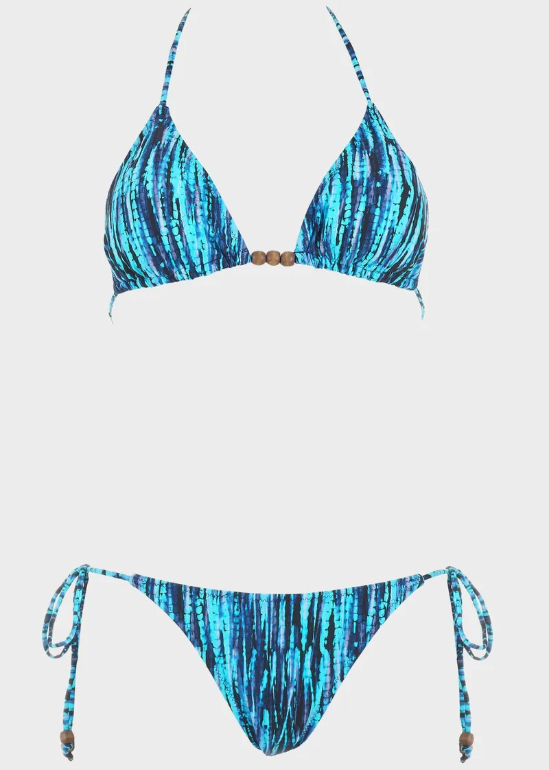 Set μπικίνι τριγωνάκι Τie Dye .Καλύπτει B Cup ΜΠΛΕ