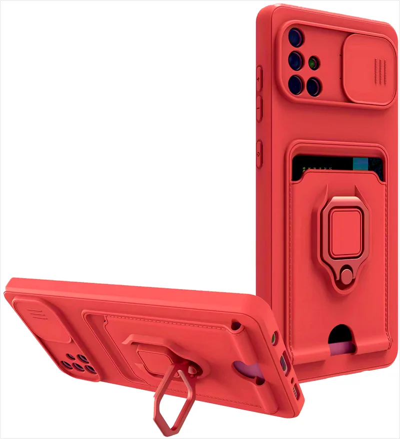 Bodycell Multifunction - Ανθεκτική Θήκη Samsung Galaxy A71 με Λουράκι Λαιμού / Κάλυμμα Κάμερας / Ring Holder / Υποδοχή Κάρτας - Red (5206015013140)