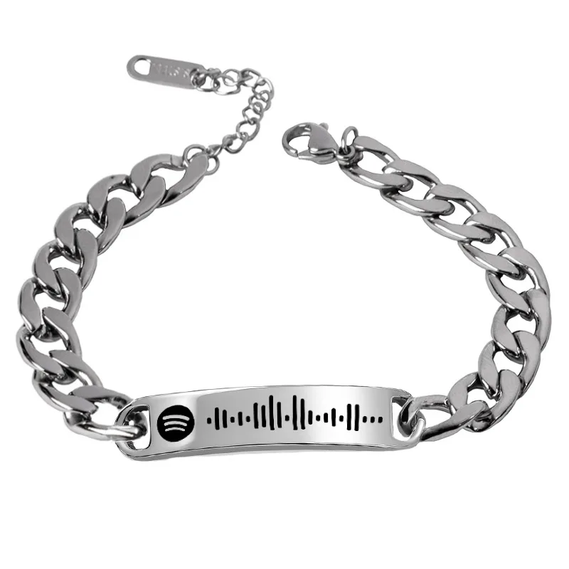Jt Unisex ατσάλινο βραχιόλι ταυτότητα με Spotify code Ανδρικό - Φαρδύ