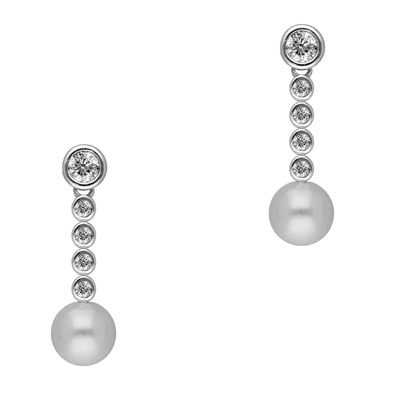 Σκουλαρίκια με Moissanite Diamonds και Mαργαριτάρια από Ασήμι SK3782