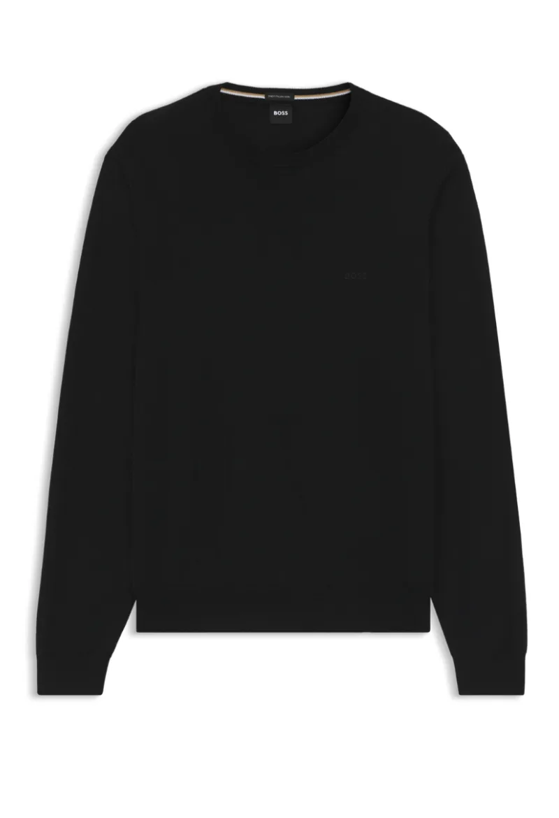 ΑΝΔΡΙΚΟ ΠΛΕΚΤΟ BOSS CREW NECK BOTTO-L ΚΑΝΟΝΙΚΗ ΓΡΑΜΜΗ ΜΑΥΡΟ