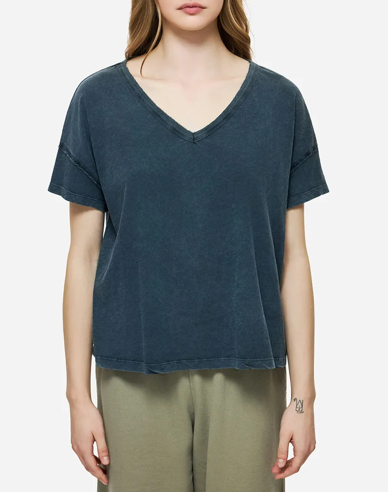 DIRTY LAUNDRY OVERSIZED V-NECK T-SHIRT DLWT000131-VINTAGE BLUE DarkBlue