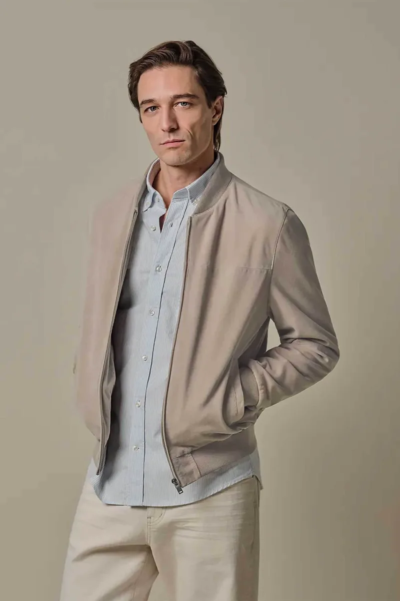 Profuomo ανδρικό suede bomber jacket Normal Fit - PPXU10010A Μπεζ
