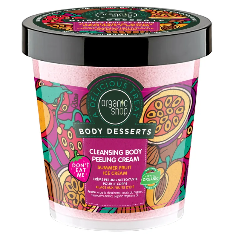 Organic Shop Body Desserts Summer Fruits Ice Cream Cleansing Body Peeling Cream Καθαριστικό Peeling Σώματος με Άρωμα Καλοκαιρινό Παγωτό Φρούτων 450ml