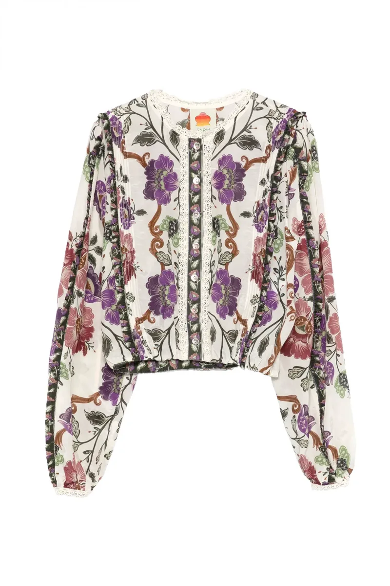 FARM RIO ΜΠΛΟΥΖΑ CROPPED ROCOCO FLOWERS CREAM ΠΟΛΥΧΡΩΜΟ