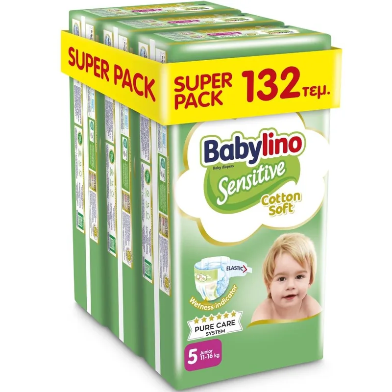 Πάνες Babylino Sensitive Cotton Soft Super Pack No5 (11-16Kg) 132τεμ (3*44τεμ)