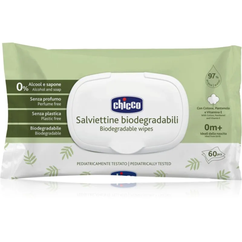 Chicco Biodegradable Baby Wipes παιδικά απαλά υγρομάντηλα 60 τμχ