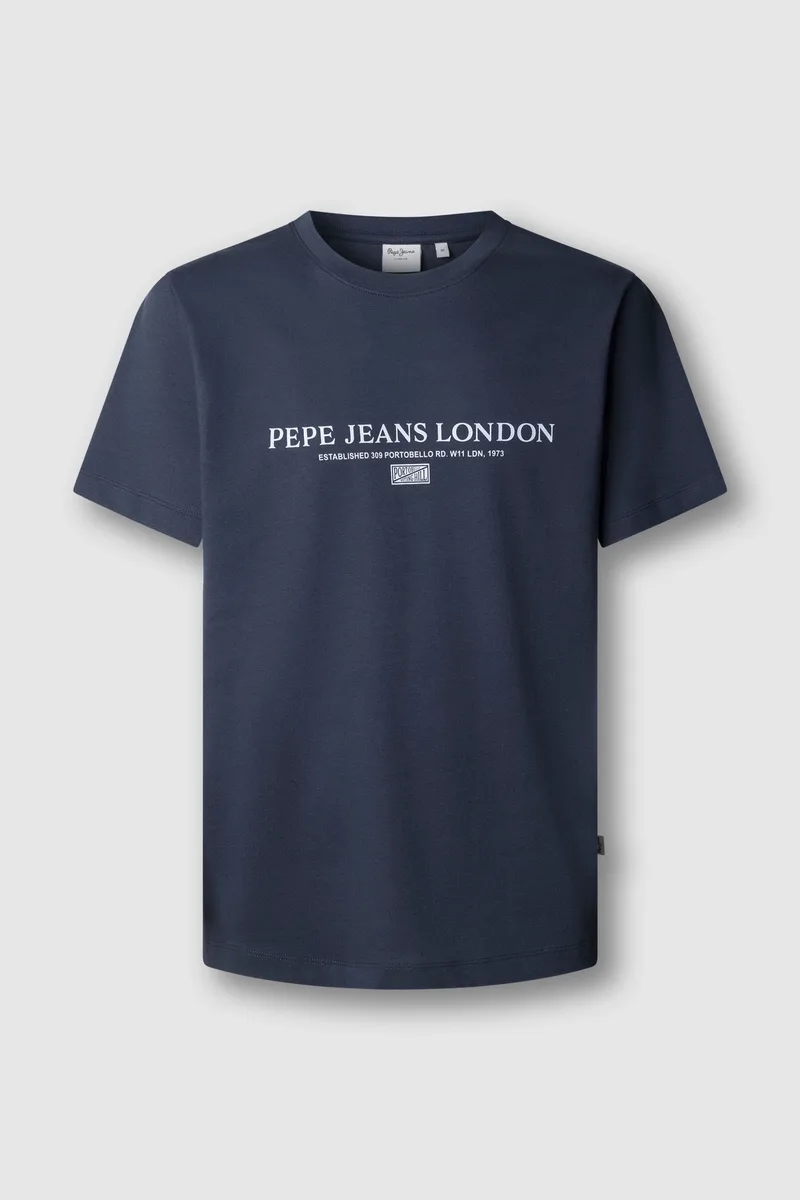 Pepe Jeans ανδρικό T-shirt μονόχρωμο με logo print "Summer" - PM5010309 Μπλε Σκούρο