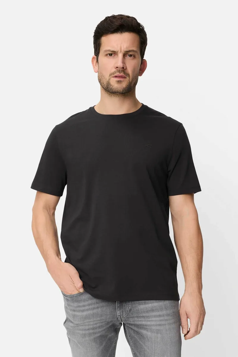Camel Active ανδρικό T-shirt με κεντημένο monogram Regular Fit - C261NOS-409700-9T87 Μαύρο