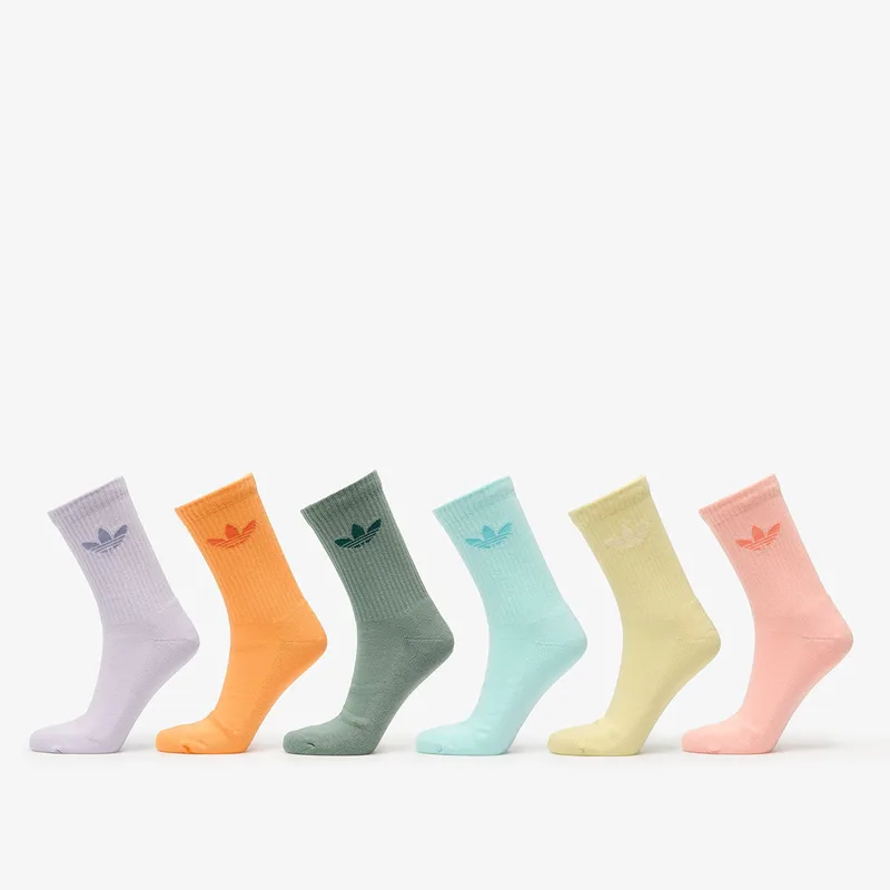 adidas Trefoil Crew Cushion Socks 6-Pack Silver Green/ Glow Ροζ/ Powder Yellow XL