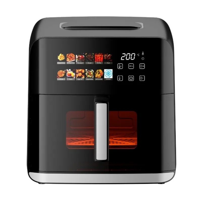 Φριτέζα με ζεστό αέρα Oliver Voltz OV51980CF, 1800W, 8 λίτρα, 80-200°C, 12 προγράμματα, χρονοδιακόπτης, άνω και κάτω θερμαντήρας, παράθυρο, LED, Μαύρο