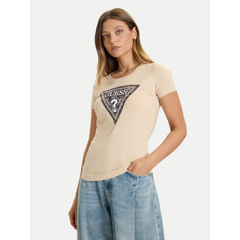 Guess T-Shirt W5BI15 J1314 Ανοιχτό μπεζ Slim Fit