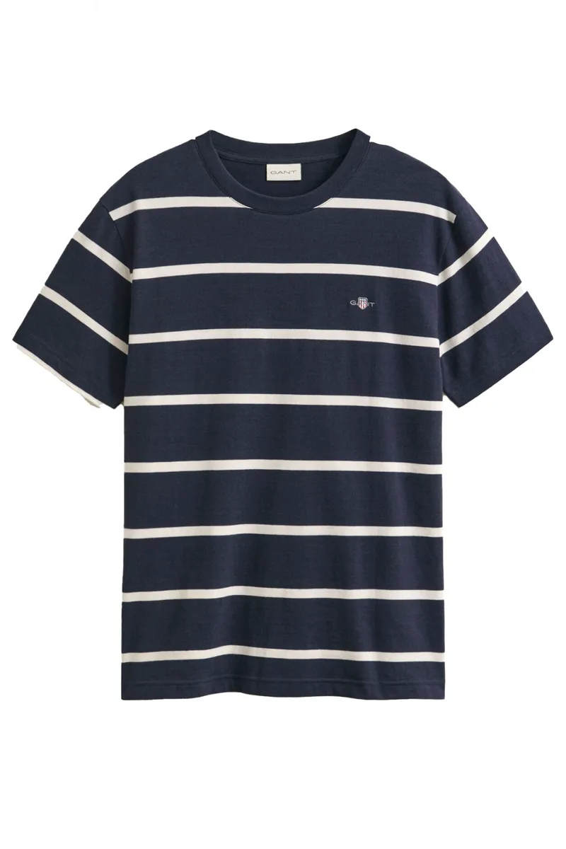 GANT T-SHIRT ΡΙΓΕ STRIPED SS ΜΠΛΕ-ΕΚΡΟΥ