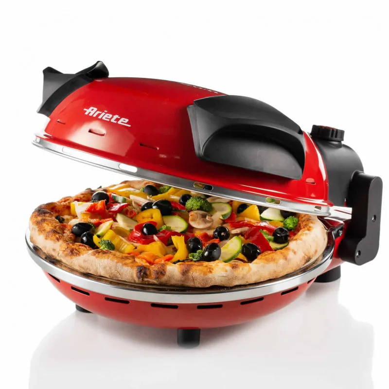Ηλεκτρικός φούρνος πίτσας Ariete "Pizza in 4 minutes" 0909/10, 1200W, 32 cm, Μέχρι 400C, 5 επίπεδα, Πέτρινη πλάκα, Αντικολλητική επίστρωση, Κόκκινο