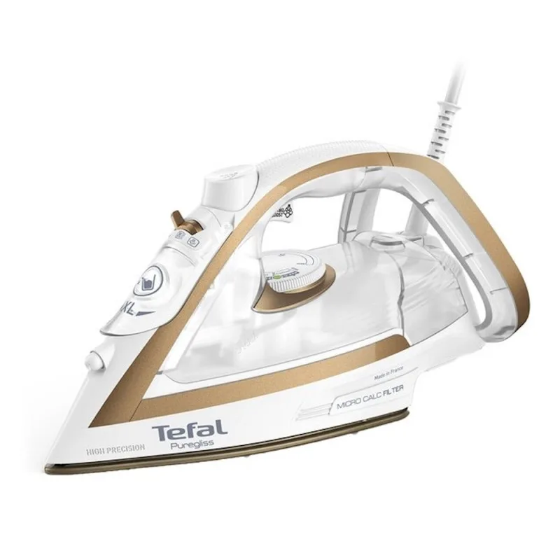 Σίδερο TEFAL Puregliss FV8042E0, 2900 W, 270 g/min, 270 ml, Κάθετο σιδέρωμα, Σύστημα κατά των σταγόνων, Λευκό/χρυσό