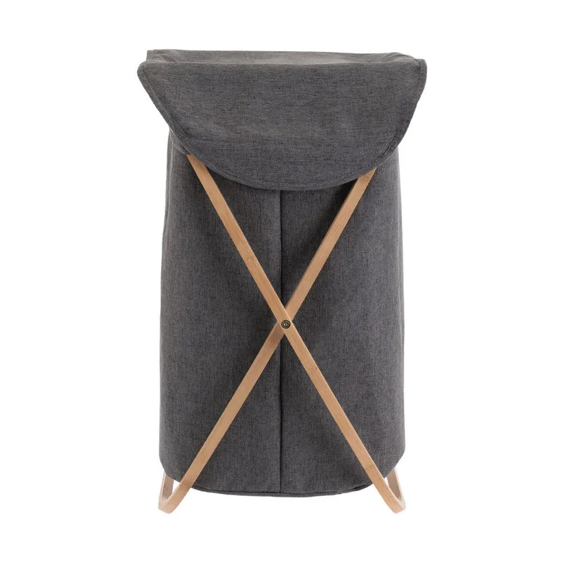 Estia Καλάθι Άπλυτων Bamboo Essentials 40X40X70Cm Με Θήκη Πολυεστέρα Πτυσσόμενο Γκρι