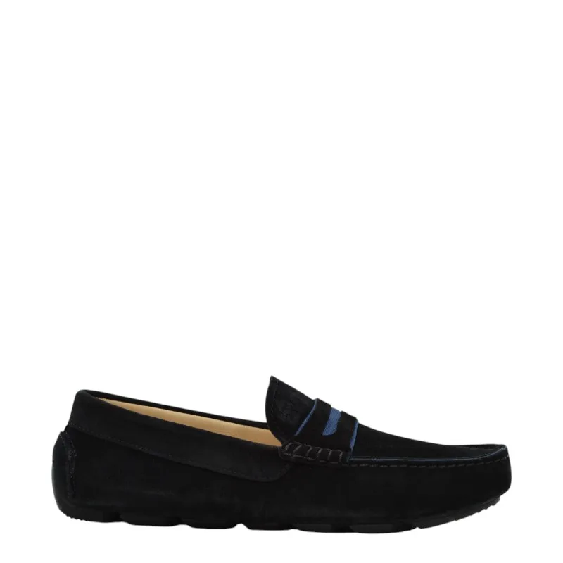 Ανδρικά μοκασίνια BOSS D7770 BLACK SUEDE μαύρο δέρμα καστόρ