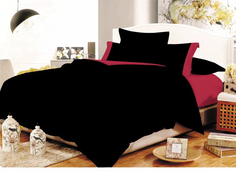 Σετ Σεντόνια Polycotton Μονά Με Λάστιχο 100x200+20εκ. Με Φάσα Black-Red 7000009-16F (Τύπος κατωσέντονου: Με Λάστιχο, Ύφασμα: 50% Cotton-50% Polyester, Χρώμα: Μαύρο, Μέγεθος: Μονά) - KOMVOS HOME - 7000009-16F