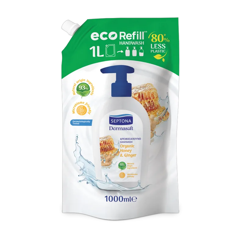 Septona Dermasoft Κρεμοσάπουνο Organic Honey & Ginger Ανταλλακτικά 1000ml