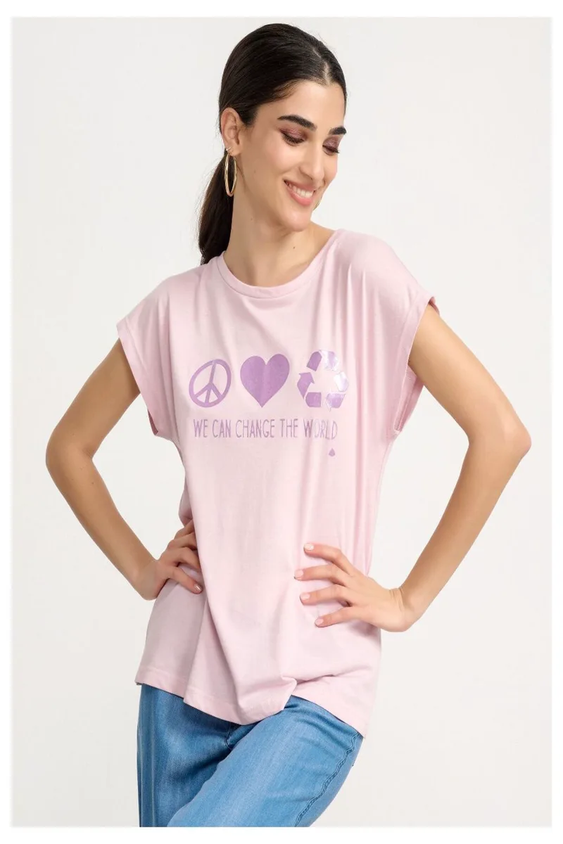 ΜΠΛΟΥΖΑ T-SHIRT ΜΕ ΣΤΑΜΠΑ ΡΟΖ