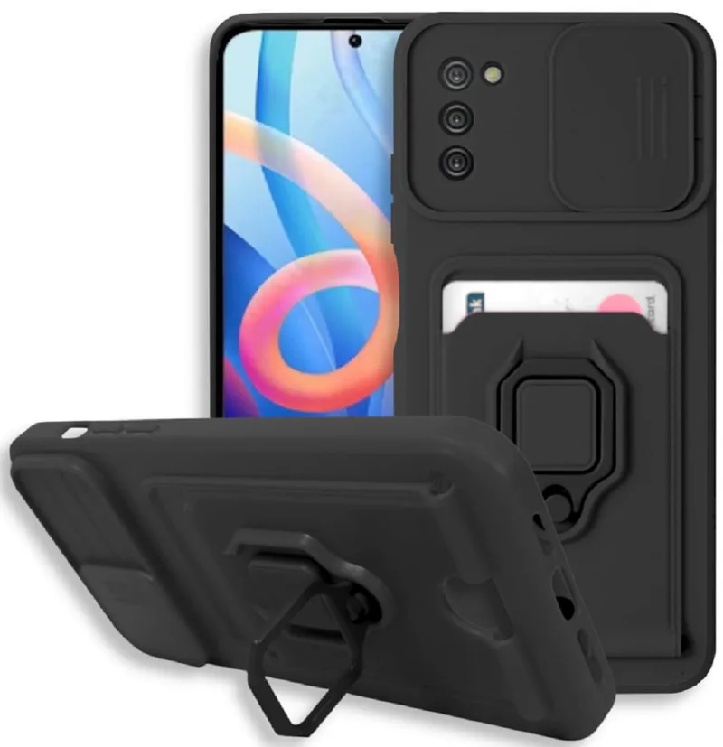 Bodycell Multifunction - Ανθεκτική Θήκη Samsung Galaxy A02s με Λουράκι Λαιμού / Κάλυμμα Κάμερας / Ring Holder / Υποδοχή Κάρτας - Black (5206015011924)