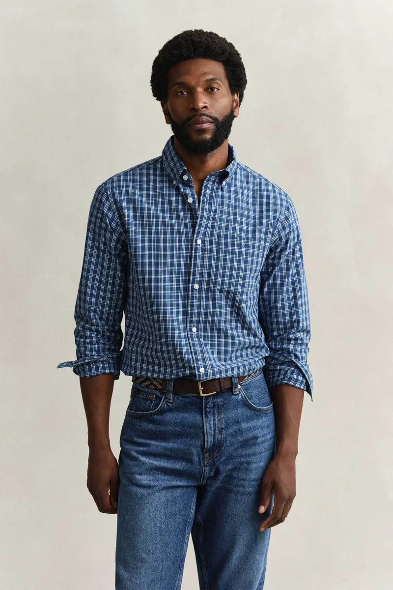 Gant ανδρικό πουκάμισο button down με καρό σχέδιο και τσέπη με κεντημένο λογότυπο Regular Fit - 3260007 Μπλε