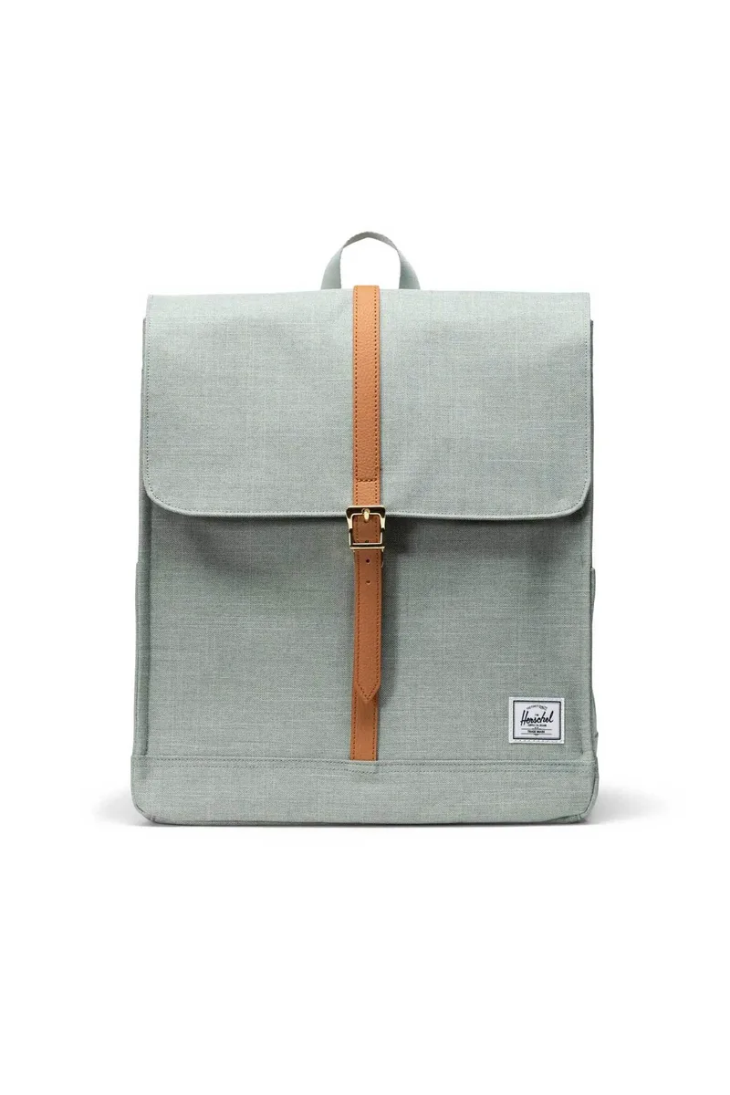 Herschel unisex backpack μονόχρωμο με contrast logo patch "City" 16 L - 66UBCL01946 Πράσινο Ανοιχτό