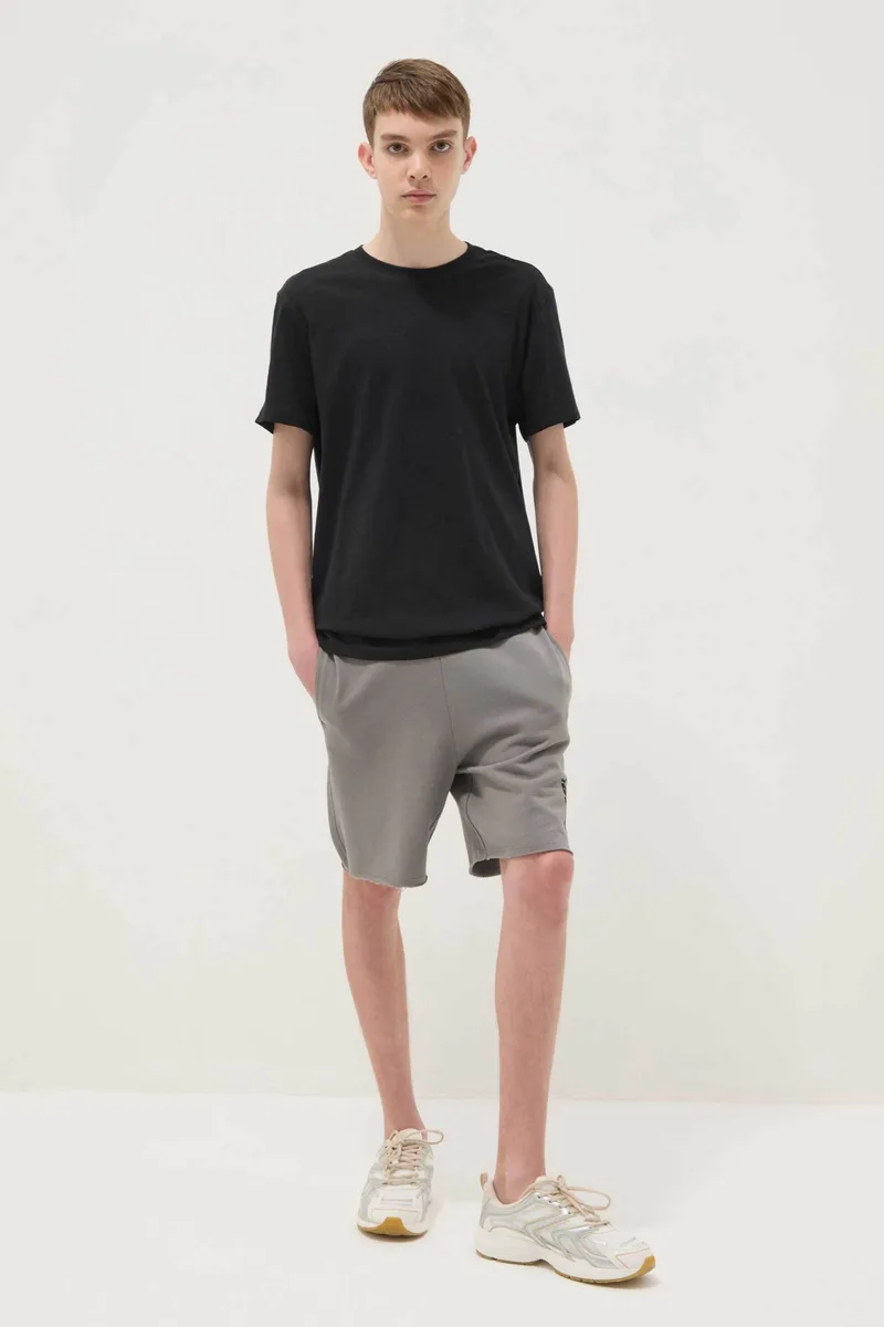 OVS παιδικό σορτς με ελαστική μέση και lettering Oversized Fit - 002681507 Γκρι