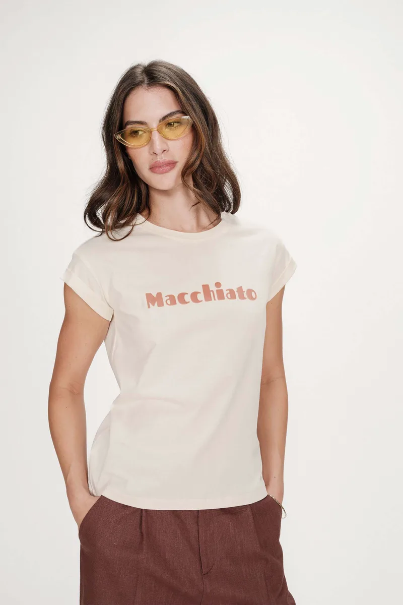 Grace & Mila γυναικείο T-shirt Regular Fit με lettering "Vico" - VICO/SS26 Κρέμ