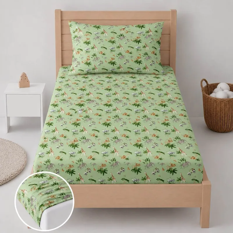 Παιδικό Σεντόνι Με Λάστιχο (100x200+30) + Μαξιλαροθήκη (52x72) Forest+Safari