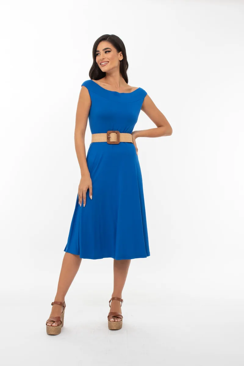 ΦΟΡΕΜΑ PLUS SIZE ΒΙΣΚΟΖ ΕΛΑΣΤΙΚΟ OFF SHOULDER ΜΠΛΕ ΡΟΥΑ ΜΠΛΕ ΡΟΥΑ