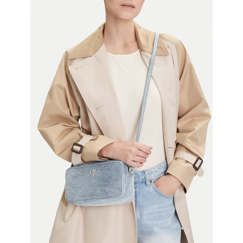 Τσάντα Calvin Klein Denim Ew Double Zip Camera Bag LV04F3226G Γαλάζιο