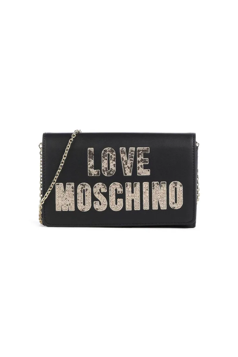 Love Moschino γυναικεία τσάντα crossbody μονόχρωμη με λογότυπο με παγιέτες - JC4293PP0IKK1 Μαύρο