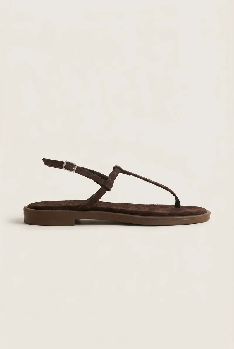 TFP T Strap Sandals Buckle Closure - L1 VAMOS - Καφέ Σουέτ