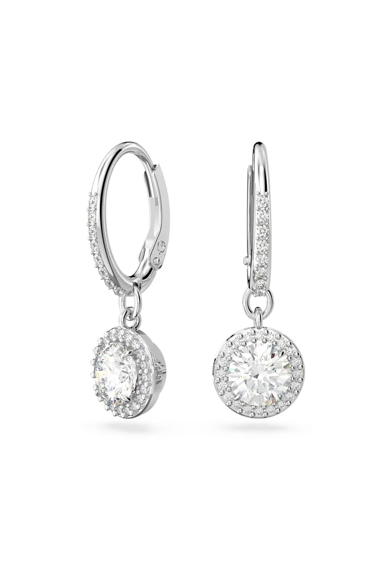 Swarovski γυναικεία σκουλαρίκια σταγόνα στρογγυλή κοπή, pavé, λευκά, επιμετάλλωση ροδίου " Constella" - 5636270
