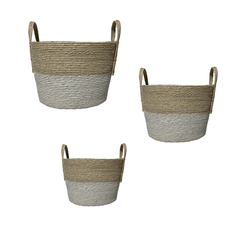 Καλάθι Σετ 3τμχ Ραττάν Λευκό-Natural 35x25εκ.-30x20εκ.-25x15εκ. ESPIEL FEX201 (Χρώμα: Λευκό, Υλικό: Ραττάν) - ESPIEL - FEX201