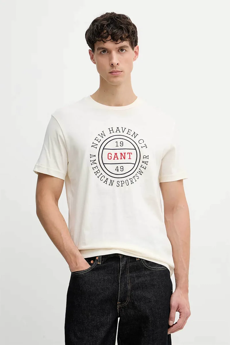 Gant ανδρικό T-shirt με graphic logo print Regular Fit - 2003403 Κρέμ