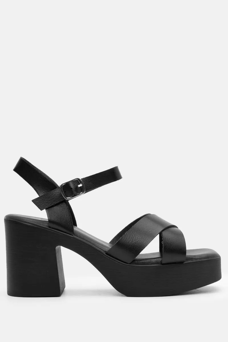 LUIGI DESIGN - Πέδιλα Flatform με Χιαστί Λουράκια & Μπαρέτα - Μαύρο