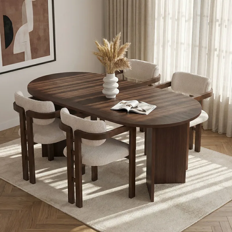 Σετ Τραπεζαρίας Με Καρέκλες 5 Τεμαχίων Meridia 4 - Milano Walnut, Dark Walnut, White 266Arc1505 (180x75x90)