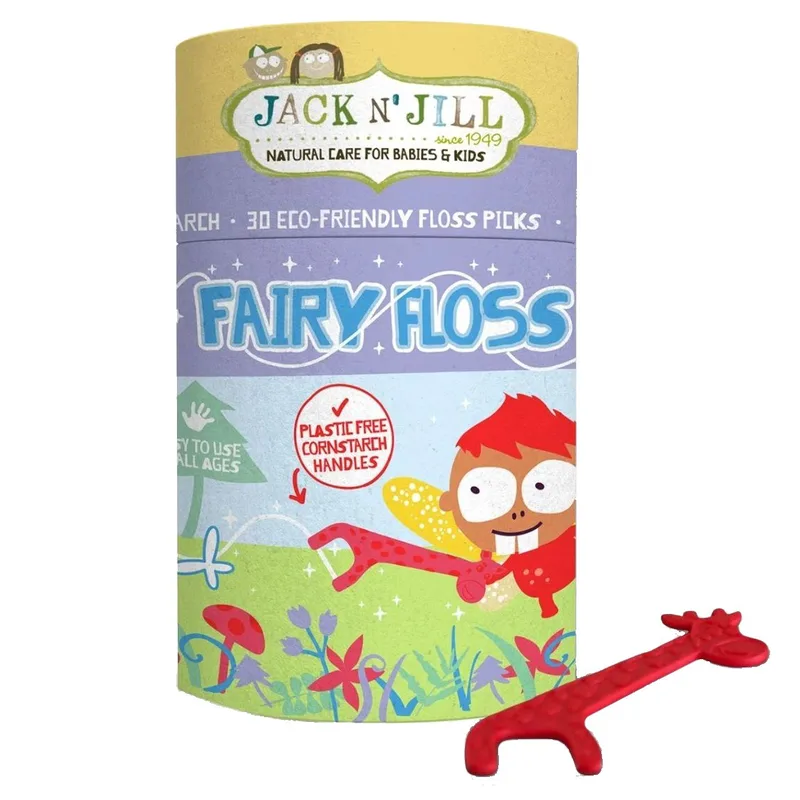 Jack n’ Jill Kids Fairy Floss Οδοντικό Νήμα με Λαβή από Άμυλο Καλαμποκιού & Χρωματιστές Φιγούρες Ζώων για Παιδιά από 3 Ετών 30 Τεμάχια