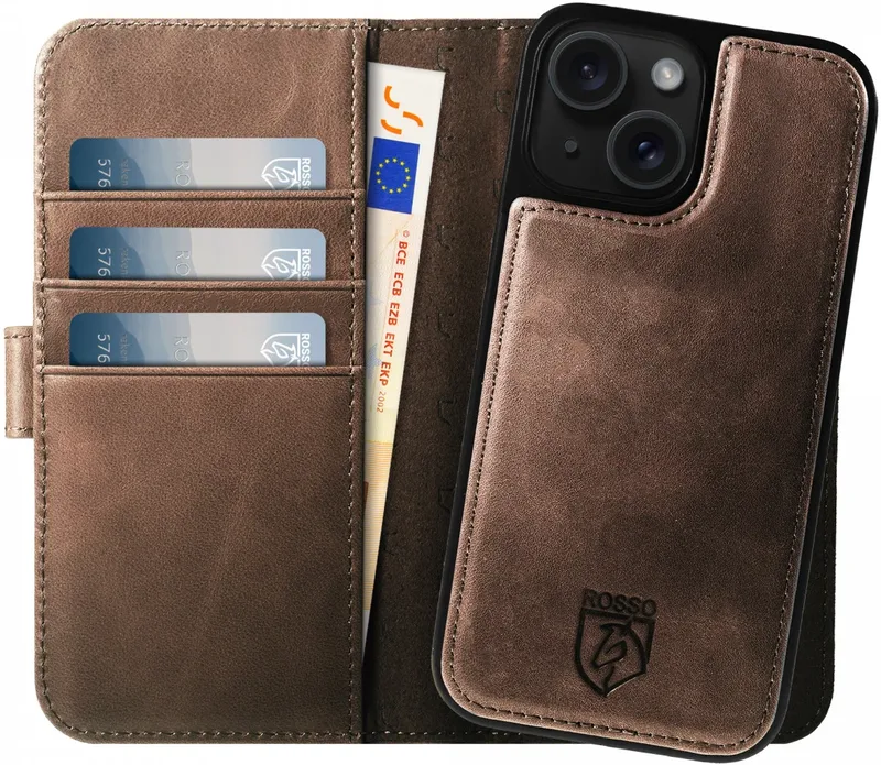 Κόκκινο Elite - MagSafe Δερμάτινη Θήκη / Πορτοφόλι - Apple iPhone 15 - Brown (8719246419959)