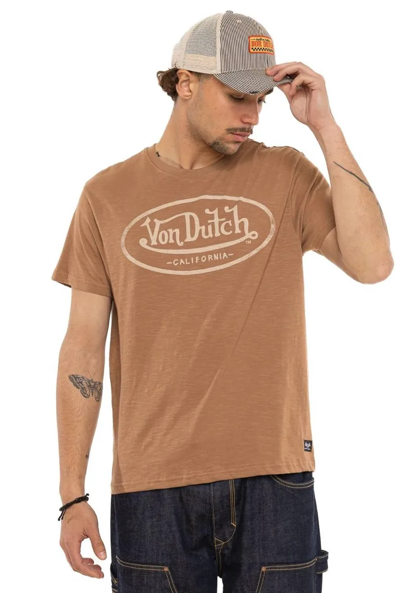 Von Dutch Logo Ανδρικό Tee - Taupe Μπεζ -VD/P/1/TR/BRAD/26E
