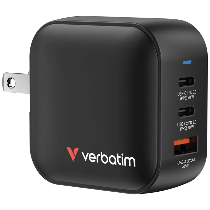 Φορτιστής Verbatim Mini GaN 70W με 2xUSB-C PD και 1xUSB-A QC 3.0